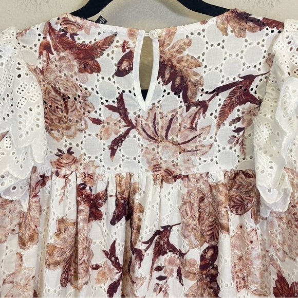 En Saison White Floral Lace Ruffle Long Sleeve Blouse Size Small - Picture 11 of 12